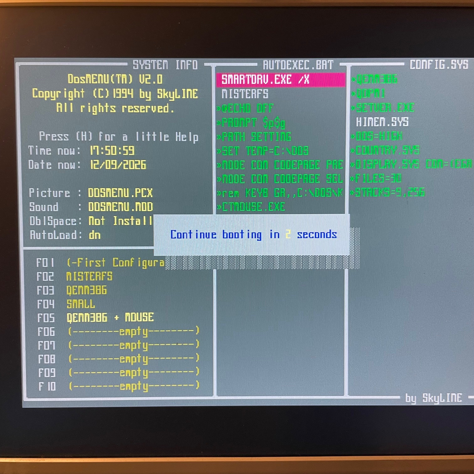DOSMENU configuration interface